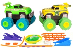 Машинки на бат. Trix Trux набір 2 машинки з трасою (зелений + жовтий)