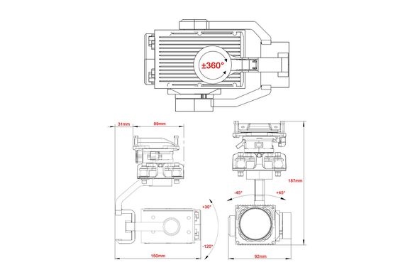 Камера з підвісом Tarot T30X із зумом та 3-осьовою стабілізацією Network (TL30X-NET)