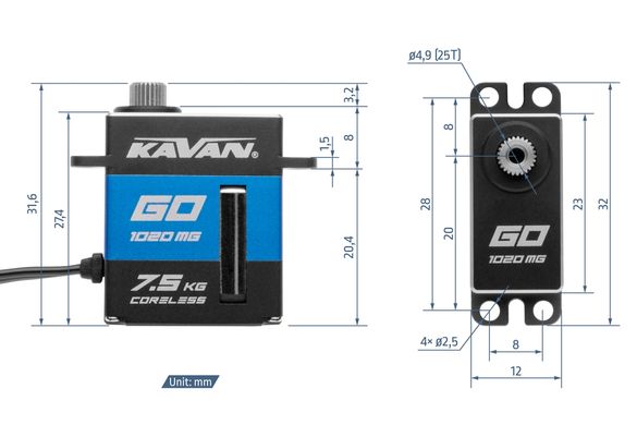 Сервопривод 20г Kavan GO-1020MG 7.5кг/0.08с/8.4В