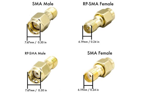 Переходник для FPV и радиооборудования (RP-SMA M - RP-SMA F угловой 90°)