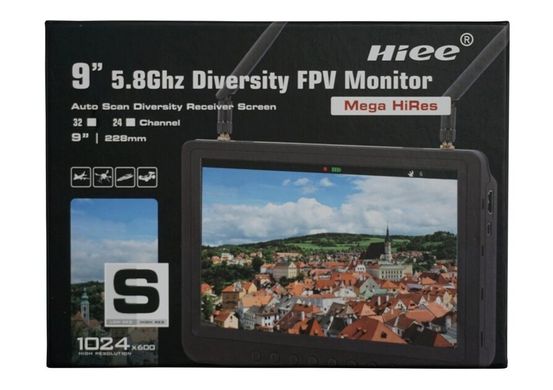 Дисплей HD FPV 9" HIEE HDRM908 1024x600 два приймачі 5.8GHz 32к + адаптер