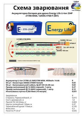 Аккумуляторная батарея Energy Life Li-Ion 2S4P 21700-M50LT 12AWG XT60-F (001)