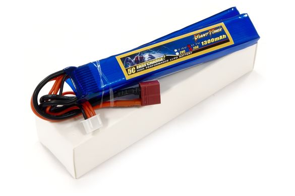 Аккумулятор для страйкбола Giant Power (Dinogy) Li-Pol 1300 мАч 11.1 В 130x21x12,5 мм T-Plug 25C